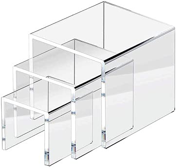 Elegant Creations Clear Acrylic Display Stand, Jewelry Display Riser Showcase Fixtures (Set of 3"x 3",4"x 4" & 5"x 5" Thickness 5 MM)