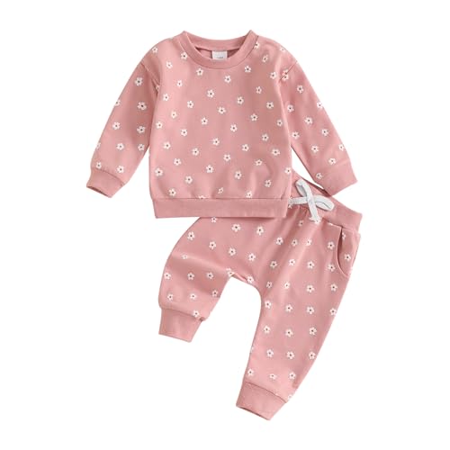 Dazzerake - Conjunto de otoño para niña (2 piezas, 2 unidades), diseño de flores y pantalones para niña, 3 meses-3 años, otoño e invierno, Rosa D., 0-3 Meses