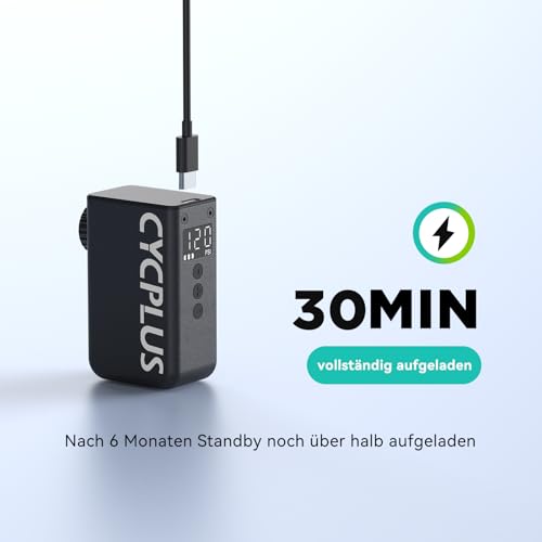 CYCPLUS AS2 PRO Tiny Fahrradpumpe mit Manometer, max 120 PSI Elektrofahrradpumpe, automatische Abschaltung, mit Presta- und Schrader-Ventil für E-Bike, Mountainbike, Citybike und Rennrad(2025 Version)
