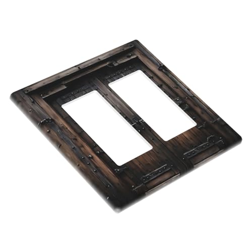 Decorative Outlet Covers Retro Brown Wood Barn Door Vintage Farmhouse 2 Gang Wall Plate Double Rocker Two Switch Wall Cover Plate Jumbo Dual Gfci Faceplate