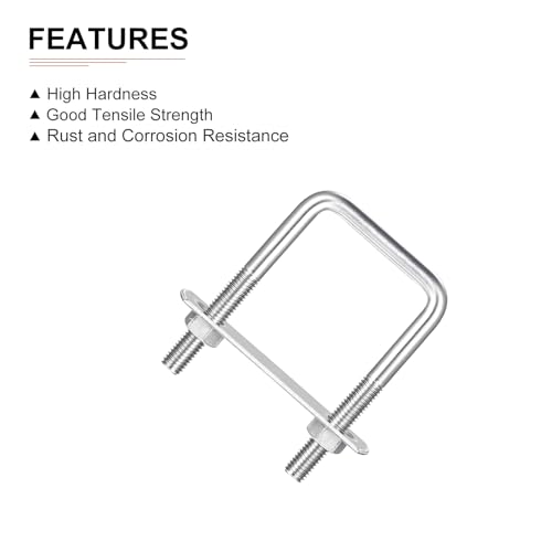 Image of DTGN M8x45x80mm(ThreadxWxL) Square U Bolt - 2Pack - Good for Trailer Pipe Replacement Parts - 304 Stainless Steel U Shape Bolts
