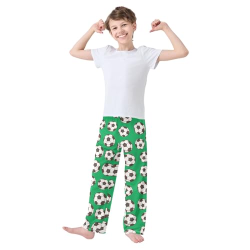 ZZXXB Football Print Boys Long Pants Soft Trousers Elastic Waist Kids Lounge Bottoms with Pockets S-XL2