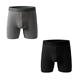 EEJBYTDI Warme und bequeme Sport-Boxershorts für Herren, mit Fleece gefüttert, Thermo-Shorts, Hellgrau und Schwarz, 3XL