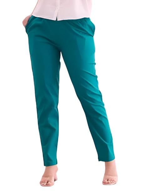 Image of D K W Women's Mid Rise Relaxed Fit Cotton Flex Trousers with Elastic Back & Drawstring - Ideal for Winter, Formal, Office & Casual Wear, Comfortable for Girls and Women