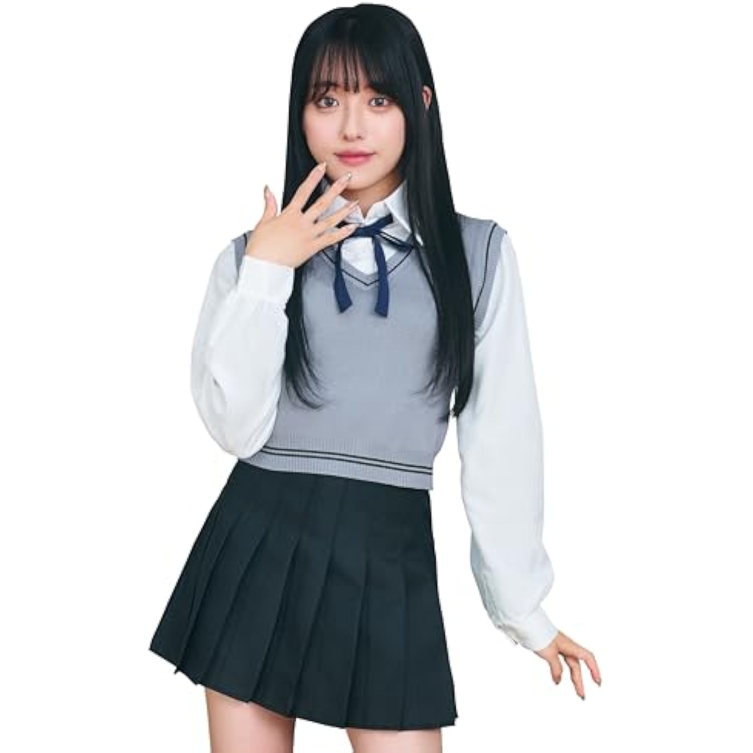 クリアストーン(Clearstone) オルチャンセーラー コスプレ ハロウィン ニットベスト レディース グレー×ブラック 詳細画像1