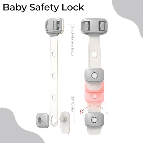 Image of Bembika Furniture Safety Locks for Kids, Child Safety Lock for Fridge, Drawers, Cupboard, Cabinet, Window Safety Multifunction Accessories Adjustable Lock for Baby and Infants Grey - 2 Pcs