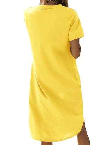 Image of Dyexces Summer Dress for Women Crew Neck Short Sleeve Solid Basic T-Shirts Casual Midi Dresses with Pocket