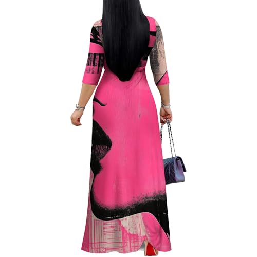 Image of PinkPatty Women's Print Maxi Dresses 3 /4 Sleeve Flowy Long Dress V Neck Wrap Tie Waist Sundress