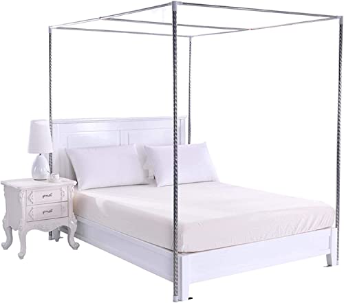 Stainless Steel Canopy Bed Frame,Mosquito Net Door Quattro Canopy Frame, Canopy Frame, Single/Double/King-Size Bed Frame (Color : Silver, Size : 1.35X2M Bed) #TOP15