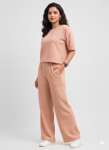Image of Zilcon Women Bricks Wool 2 Piece Sets for Women Casual Summer Travel Vacation Outfits Pajama Sets Cap Sleeve Lounge Set