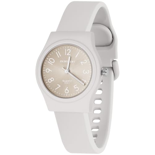 OFFCUP Damenuhr, Damen Analog Quarz Uhr mit Silikon Armband, Uhren Damen Sportlich Elegant Casual Armbanduhr Krankenschwester Quarzuhr Farbe Buntfarbig, 38 mm Gehäusegröße-Hellgraues