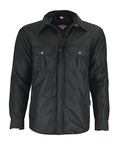 Texpeed Chemises de moto pour hommes avec protections - Veste de motard été chemise à carreaux en flanelle fabriquée avec DuPont ™ Kevlar® Aramid - Protection CE (EN 1621-1) Noir - L