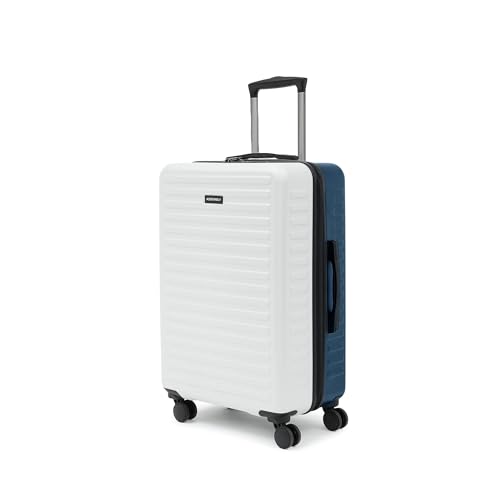 Image of THE ASSEMBLY Hard-Sided Unbreakable Polycarbonate Medium Checkin Luggage Bag For Travel - White & Blue (24 Inches, 60L, Spinner Wheels, Luggage- Suitcase)
