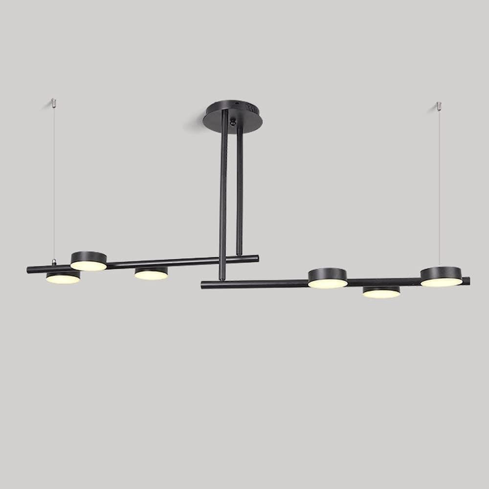 Led Hanging Lamp, 6 Lights Modern Restaurant Kitchen Island Light Fixture, 36W Variable Light Suspension Lighting Chaners, 36W, 3000K-6000K Dimming Lamp(D) (Black)/Black