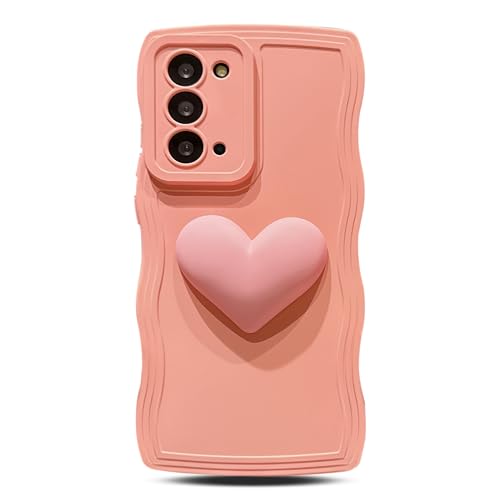 LYQZDT for Samsung Galaxy Note 20 Case 6.7', Cute Kawaii 3D Love Heart Aesthetic Curly Wavy Non-Slip Camera Cover Shockproof Soft Silicone Note 20 5G Phone Case for Women (Pink)