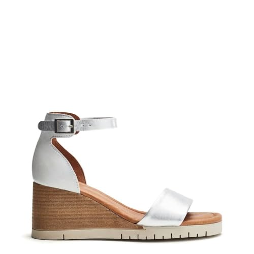 Image of Moda in Pelle Women's Karia White Leather Wedge Heeled Sandals 8