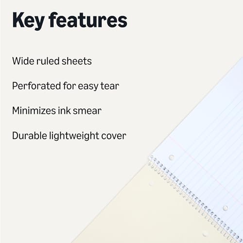 Amazon Basics Wide Ruled Spiral Notebook, 70 Sheets, 8" x 10-1/2, Light Blue, 2 pack image 1