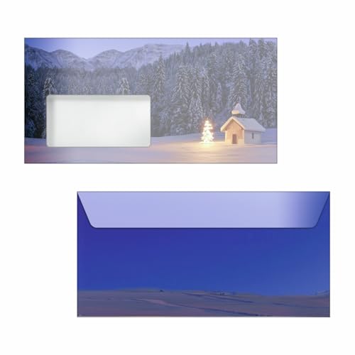 SIGEL DU645 Weihnachts-Umschlag, Christmas Chapel, blau, gummiert, DIN lang, 50 Stück