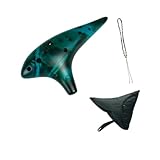 12 Hole Ceramic Ocarina Alto C Musical Instrument with Fingering Book Lanyard Cloth Bag for Adults Beginners Gift- Blue