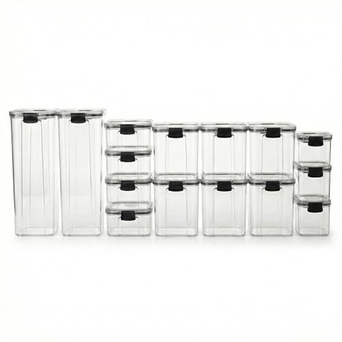 Kit 15 Potes Herméticos Organizadores Empilháveis para Mantimentos - Pote Hermético BPA Free - Utensílios para Cozinha, Armário, Alimentos, Porta Mantimentos, Empilhável