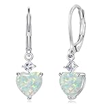 CiNily Heart Opal Leverback Earrings for Women Teen Trendy 14K White Gold Plated Heart Pendant Earrings Cubic Zircon Ear Rings Opal Jewelry Gifts