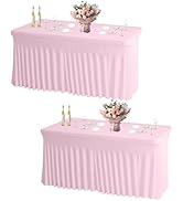 JCJ Table Skirt for Rectangle Tables Set of 2 Spandex Fitted Pink Tablecloths for 6FT Tables, Wri...