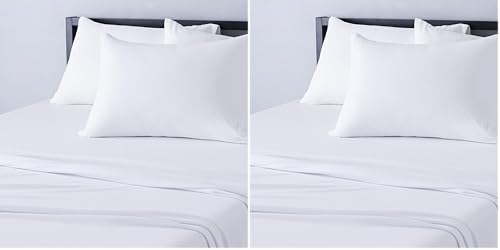 Image of Amazon Basics Breathable, Stretchy 100% Cotton Jersey 3-Piece Bed Sheet Set, Includes Flat and Fitted Sheets, Pillowcase, Twin, White (Pack of 2)