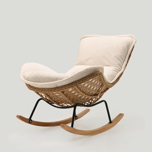 Mecedora cómoda de langosta, hecha a mano, tejido de ratán con diseño de peluche, sillas de lactancia tapizadas para adultos, para sala de estar/dormitorio, fácil de montar (beige)