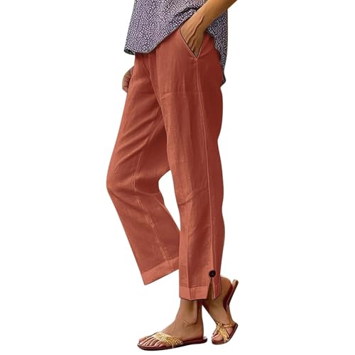 Image of Linen Pants Women 2026 Summer Beach Vacation Trousers Elastic Waist Linen Capris Pants Boho Casual Travel Pant