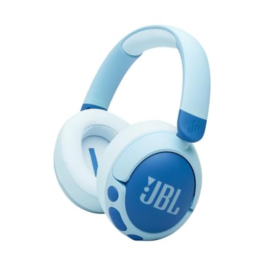 JBL Junior 470 NC, Kabellose Over-Ear Bluetooth-Kopfhörer mit Active-Noise-Cancelling für Kinder, Mikrofon, 50 h Wiedergabe, JBL Safe Sound, geringer Lautstärke, simpler Bedienung und Stickern, Blau