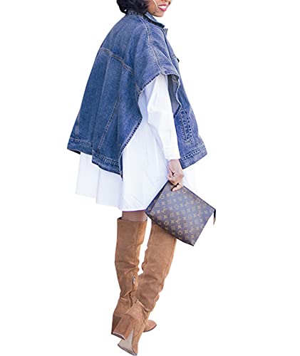 Sexyshine Women's Fashion Denim Jacket Loose Cloak Coat Jacket Washed Destroyed Denim Jackets Poncho Cape3