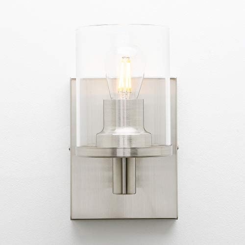 Yosoan Modern Glass Wall Sconce, Cylinder Up Wall Light Fitting for Kitchen , Restaurant, Living Room, Bedroom Bedside (Brushed)