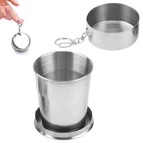2 Pezzi Tazze Pieghevoli In Acciaio Inossidabile Tazza Da Viaggio Telescopica All'aperto 250ml Leggero Coppa In Metallo Da Campeggio Tazza Pieghevole Retrattile Con Portachiavi Per Acqua Caffè Vino - Foto 4