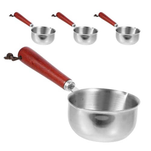 ULTECHNOVO Juego de 4 Mini Cacerolas de Acero Inoxidable de 150 Ml con Mango de Madera Olla Pequeña con Escala para Derretir Mantequilla Calentar Leche y Preparar Salsas Cocina de