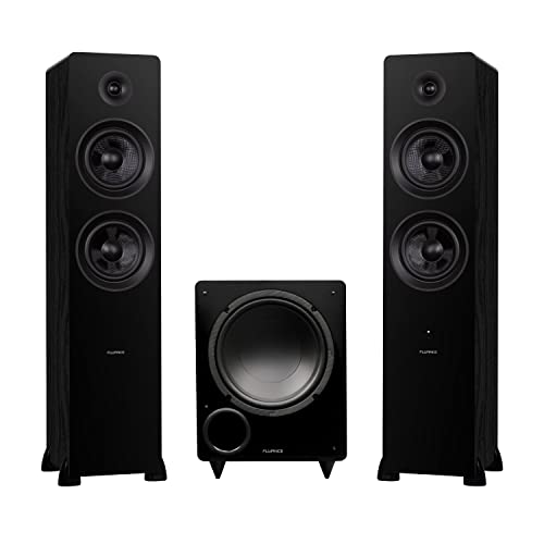 Image of Fluance Ai81 Powered Floorstanding Tower Speakers and DB10 10" Low Frequency Ported Front Firing Powered Subwoofer with 15 Feet RCA Ultimate Performance Collection Subwoofer Cable (Black Ash)