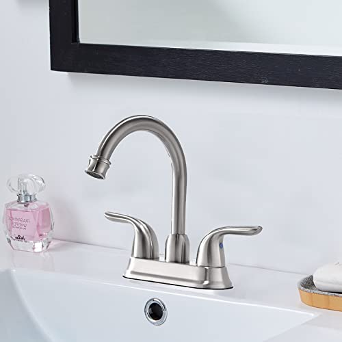 Shaco Brushed Nickel Bathroom Faucet, Lavatory Vanity Rv Camper Sink Faucet, 4 Inch Centerset Bathroom Faucets For Sink 3 Hole Or 2 Hole With Pop Up Sink Drain And Water Supply Hoses #TOP2