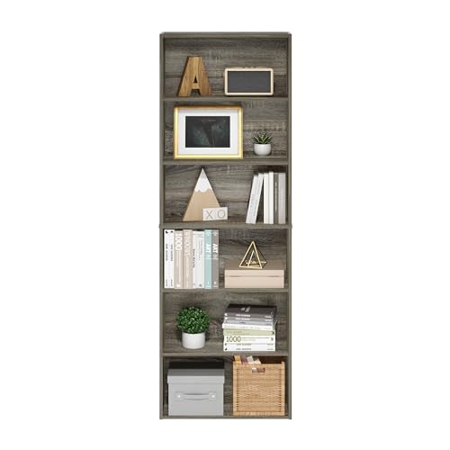 Image of Furinno Jaya Simply Home Free Standing 6-Tier Open Storage Bookcase, French Oak | 9.5 x 24.6 x 71, Tall, Standing Bookcase, Organization for Home Office, Living Room, Bedroom
