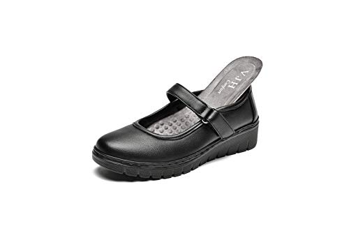 VJH confort Women’s Mary Jane Flats,Comfort Round Toe Slip-on Orthotic Low Wedge Walking Shoes (Black,11)