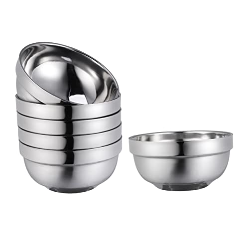Unomor 2Pcs Double Walled Stainless Steel Hot Bowls for Family Insulated Soup and Rice Bowls and Easy to Clean Dinnerware