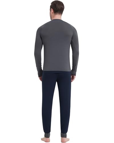 Image of NACHILA Mens Pajamas Set Long Sleeve Henley Sleepwear Top Soft Jogger Pants Pajamas Cool Pjs Set,Viscose Made from Bamboo