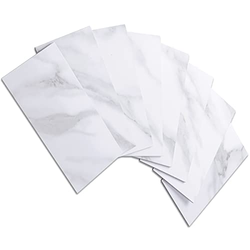 AULIGET 3mm Subway Self Adhesive Wall Tiles, 7.5 x 15cm PVC Faxu Stone Stick on Tile, Splashback Tile Stickers for Kitchen & Bathroom (100, Polished White Marble)