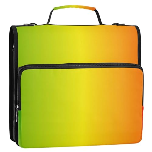 大きなファスナー付きバインダーオーガナイザー 1.5インチ バインダー 3リング 高耐久 レインボー グラデーション ポートフォリオ 500枚収納 学校用ショルダーストラップ付きホルダー バインダー