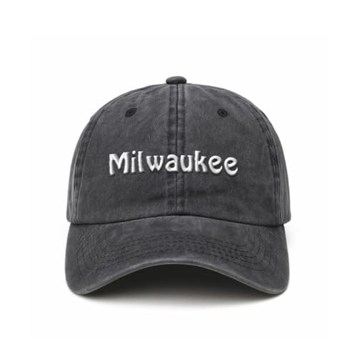 Soft Baseball Cap Embroidered Milwaukee Wisconsin Wi WIS. Wisconsinite Badger USA Vintage Hats Washed Cotton Black Design Only