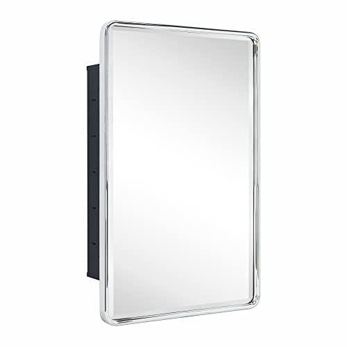 Image of TEHOME Farmhouse Chrome Recessed Mirrored Bathroom Medicine Cabinet 16x24