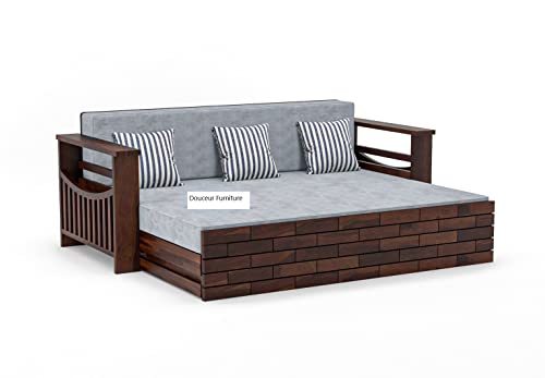 Image of Douceur Furnitures Solid Sheesham Wood 3 Seater Sofas | Three Seater Sofa Bed for Living Room, Hotels, Restaurant, Apartment |Wooden Sofa Bed