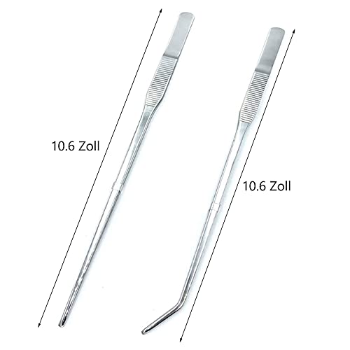 Wenplus Pinzetten-Set für Aquarien, Edelstahl, gerade und gebogen, Langer Griff, Reptilien-Futterzange für Wasserpflanzen, Eidechsen, Spinnen, Schlangen, Gartenreparatur, 10.6 Zoll, Silber
