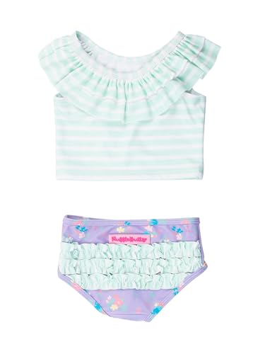 Image of RuffleButts Girls UPF50+ Sun Protection One Shoulder Ruffle Tankini Two Piece Swimsuit
