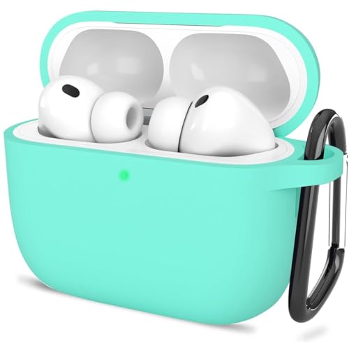 Image of New Soft Silicone Case Compatible with Apple AirPods Pro 3 Generation (2025) Protective Silicone 360 Full Protection Dust-Proof Shockproof Case Cover with Hook (Cover Only) (Teal)
