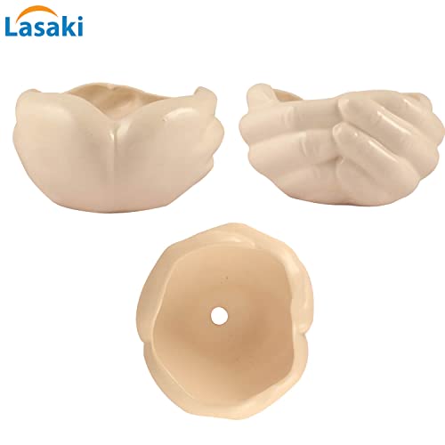 Image of Lasaki Hand White Ceramic Flower Pot for Indoor & Outdoor Plants | Decorative Balcony, Garden, Home & Office Succulent Pot | Unique Designer Gamla Plant Holder | Plants Not Included