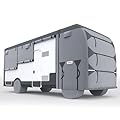 KING BIRD Oxford Fabric Class A RV Cover, 600D Oxford Camper Cover 30-33 ft Tearproof Waterproof Windproof Travel Trailer Cover with 2Pcs Extra Straps, 6 Gutter Covers & 4 Tire Covers